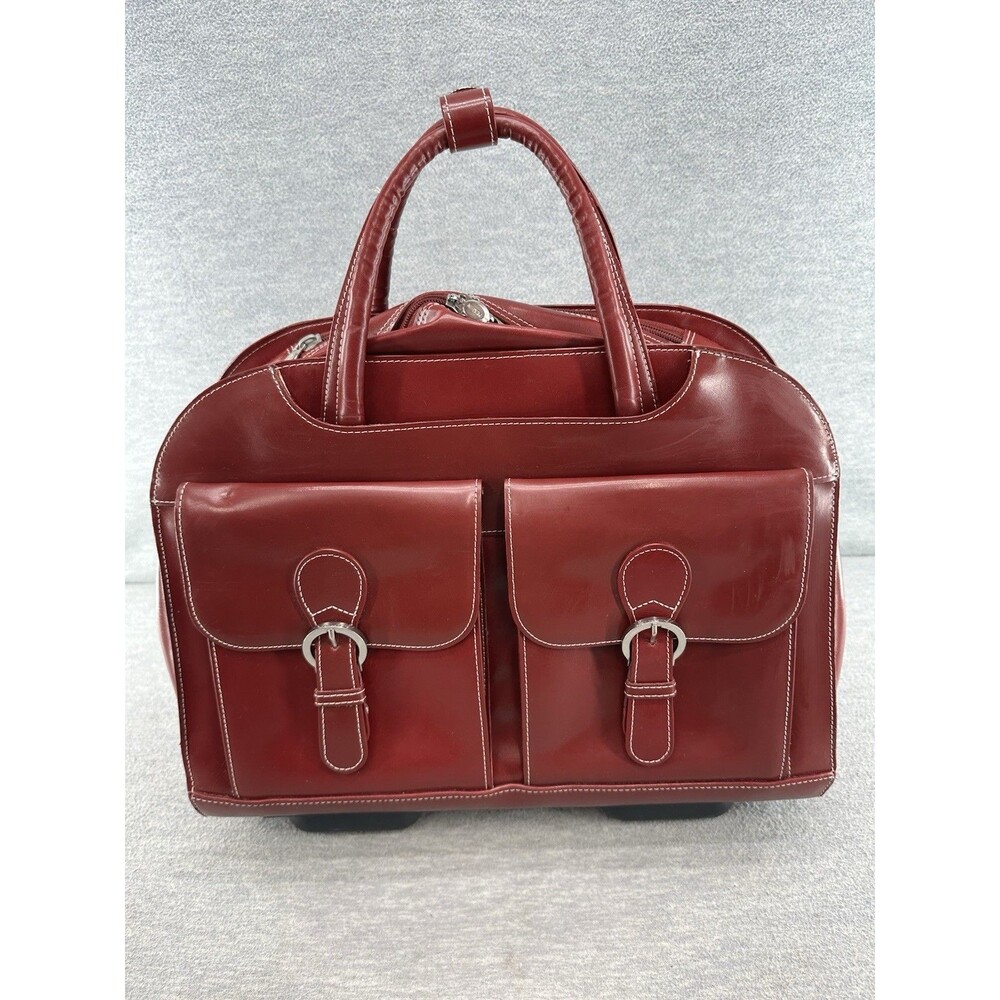 McKLEIN Red Leather Wheeled Laptop Case 15.6” Rolling Briefcase